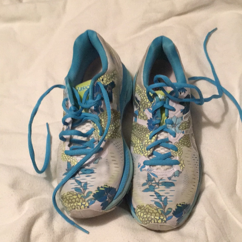 ASICS teal blue/cream/lime green sneakers fitness